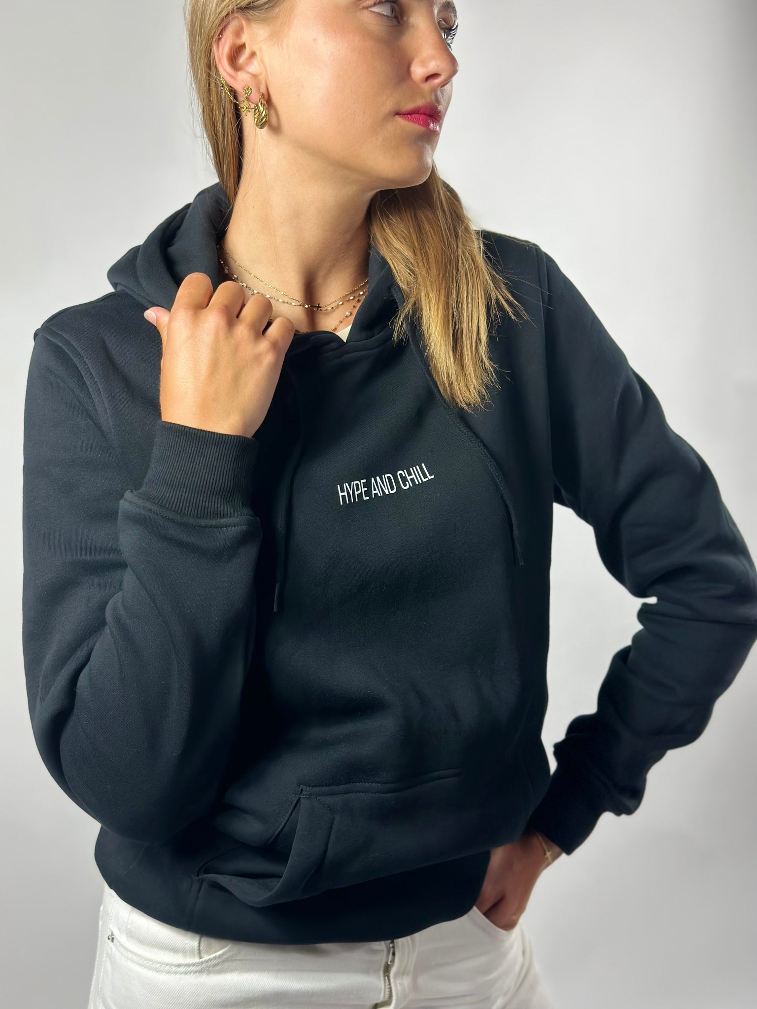 Pull noir à capuche MIXTE ( noir profond )