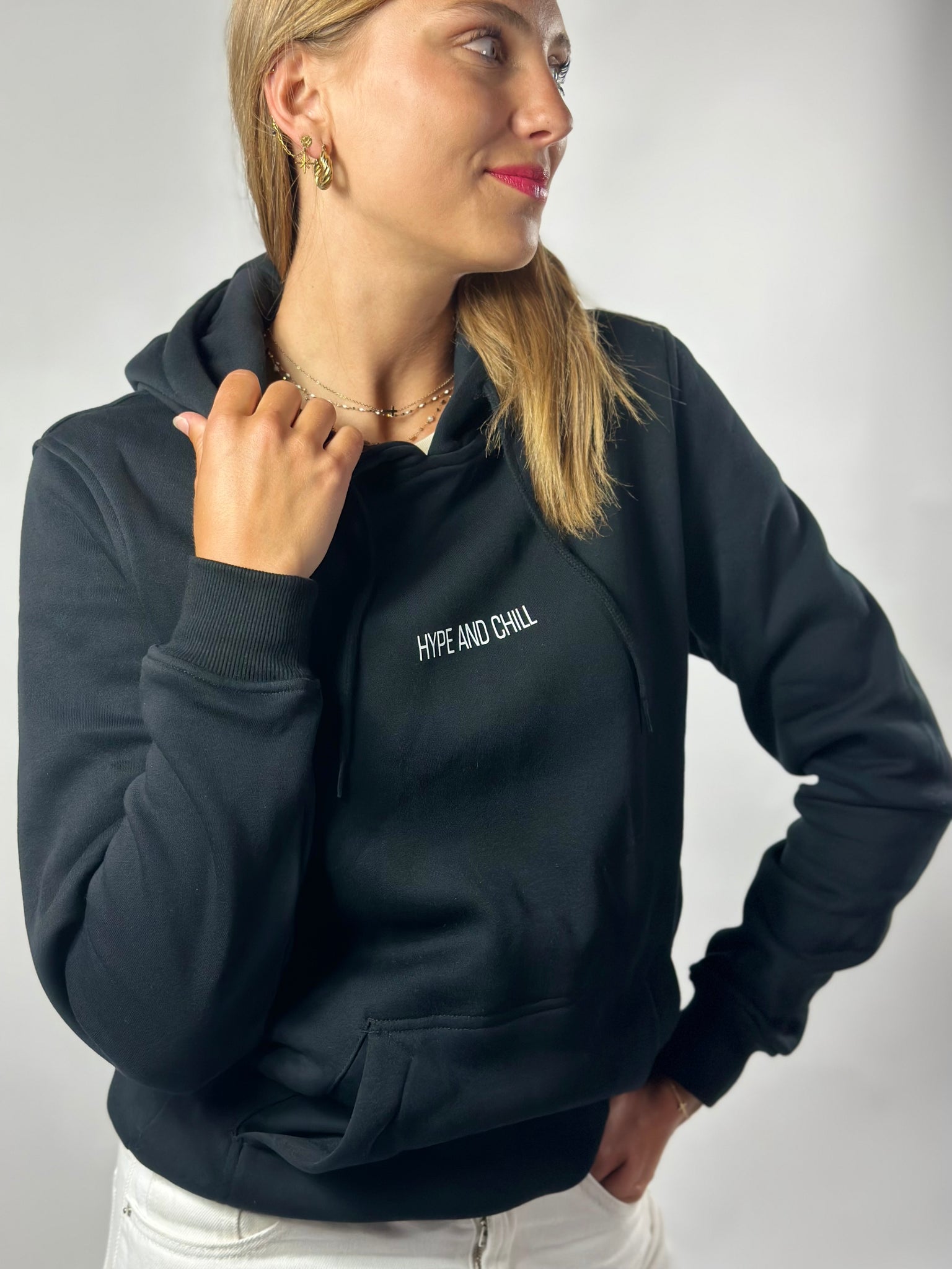 Pull noir à capuche MIXTE ( noir profond )
